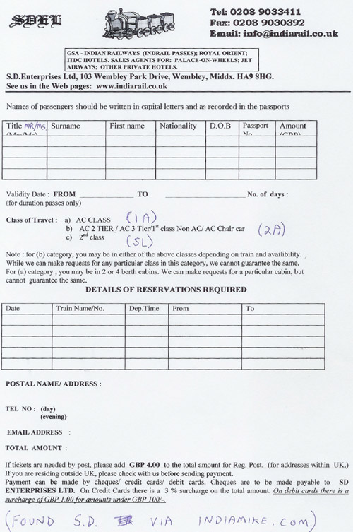 Reservation southern railway