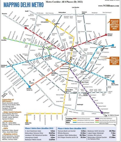 Delhi Metro Phase 3 (by 2016) and Phase 4 (by 2021) - India Travel ...